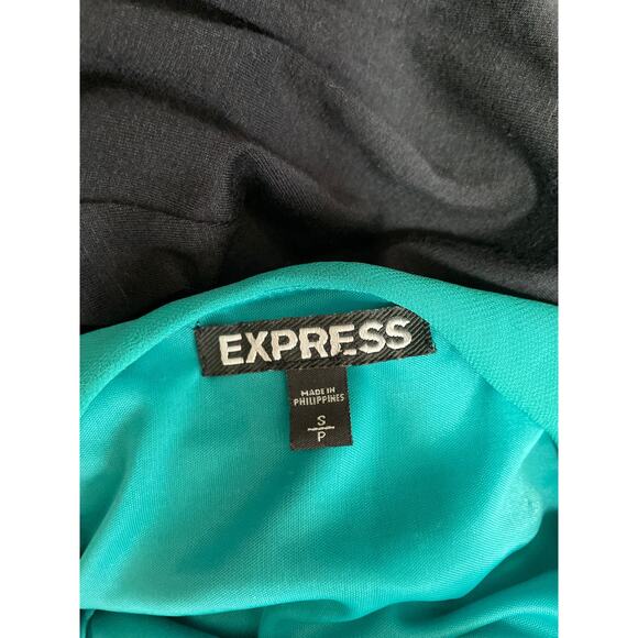 Express Teal Black Cowl Neck Color Block Tie Front Sleeveless Draped Dress S - Picture 3 of 3
